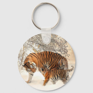 Porte-clés Famille de tigre en hiver