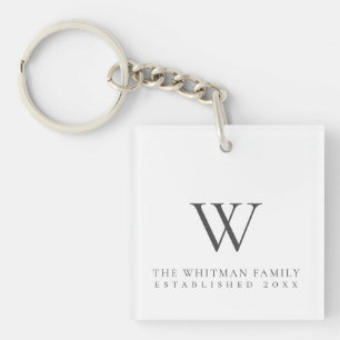 Porte-clés Famille Maison Monogramme Charbon Blanc