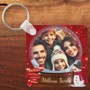 Porte-clés Famille mignonne Noël Globe de neige Photo