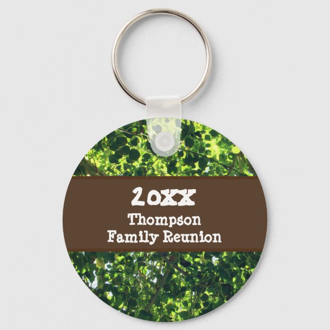 Porte-clés Famille Réunion Feuilles verts grand arbre de cons (Recto)