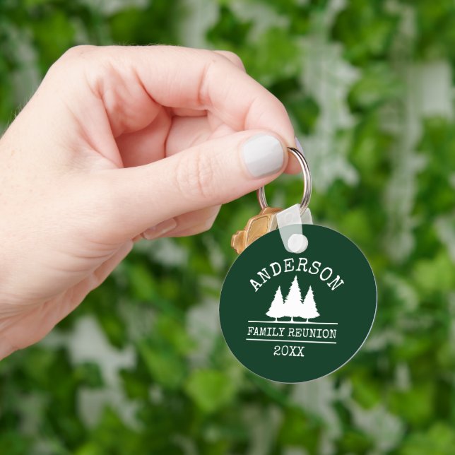 Porte-clés Famille Réunion Pin rustique Arbres verts (main)