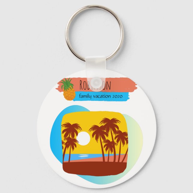 Porte-clés Famille Tropical Beach Vacances Souvenir (Recto)