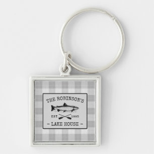 Porte-clés Family Lake House Oars Fish White Plaid Carré