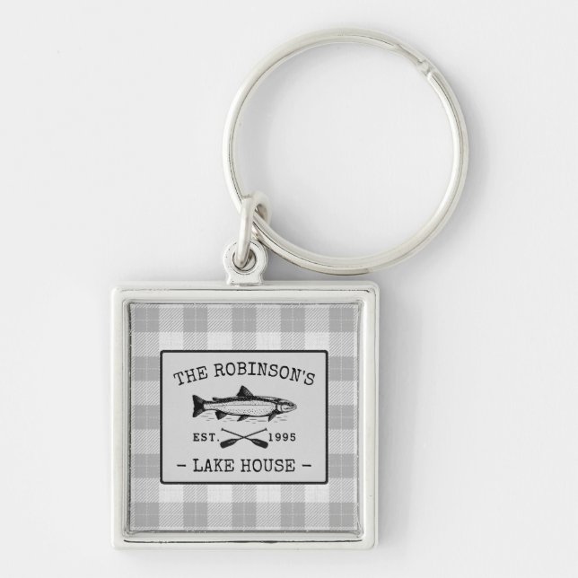 Porte-clés Family Lake House Oars Fish White Plaid Carré (Devant)
