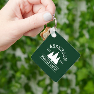 Porte-clés Family Name Cabin Forest Green Square