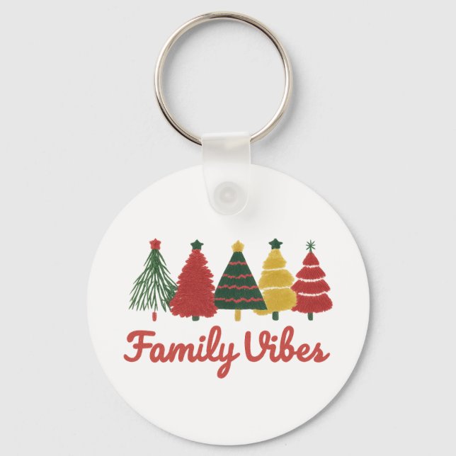 Porte-clés Family Vibes – Cozy Christmas Tree Design (Recto)