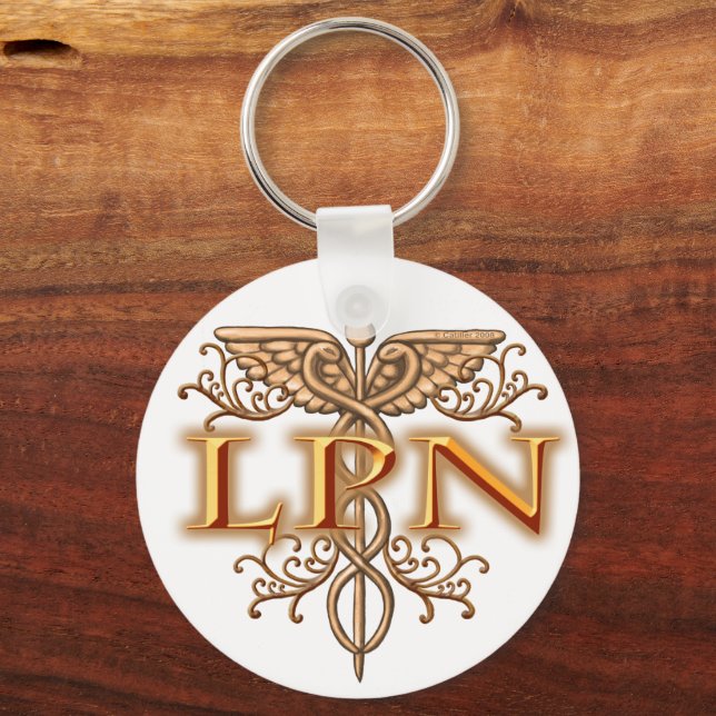 Porte-clés Fancy Cuivre Caduceus LPN Infirmière (Recto)