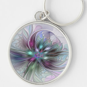 Porte-clés Fantaisie Abstraite Moderne Fleur Fractale Colorée