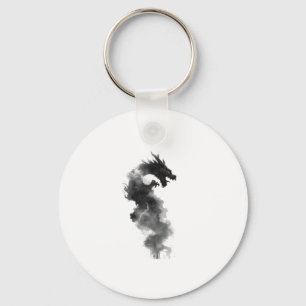 Porte-clés fantaisie dragon à encre noire abstrait