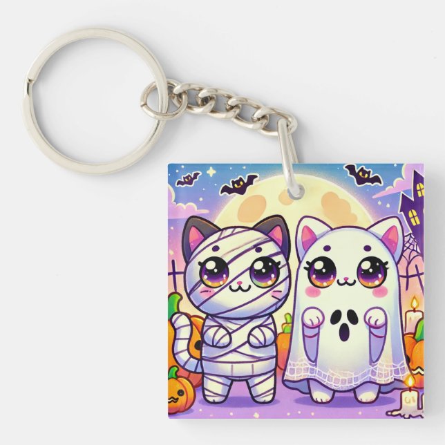 Porte-clés Fantôme de chat et maman de chat (Devant)