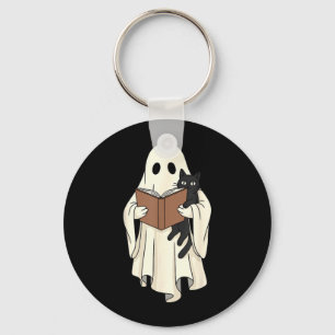 Porte-clés Fantôme et chat noir lisant Halloween