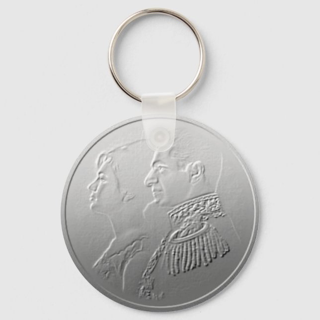 Porte-clés Farah Diba et Shah d'Iran Design Perse #silv01 (Recto)