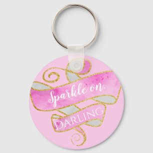 Porte-clés Fard rose pailleté or scintillant, chérie