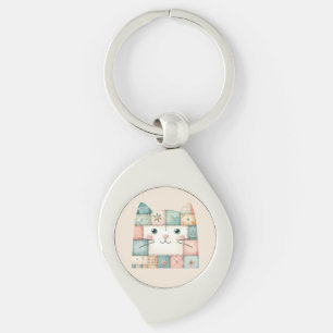 Porte-clés Fausse Maisonnette Pastel Patchwork Visage de Chat
