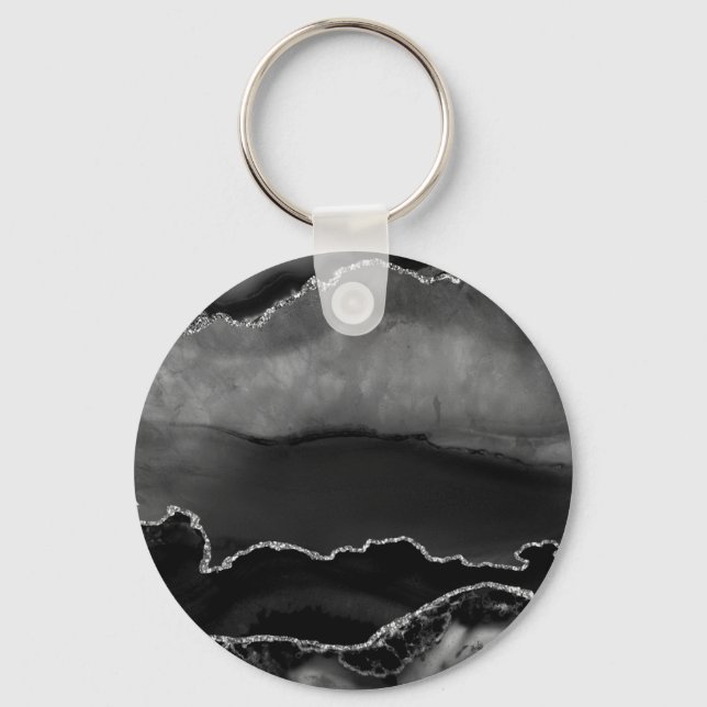 Porte-clés Faux Black Marbré Agate Elégante Parties scintilla (Recto)