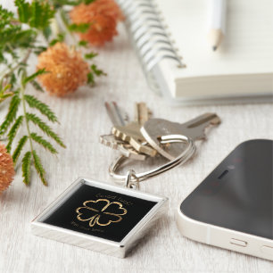 Porte-clés Faux Gold Four Leaf Closed Texte personnalisé Bon