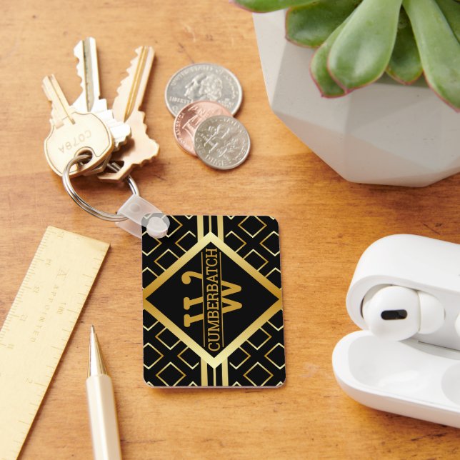 Porte-clés FAUX Gold Geometric MONOGRAM Pattern on BLACK (Bureau)