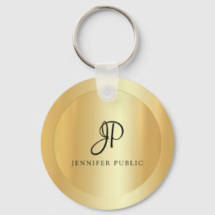 Porte-clés Faux Gold Nom élégant Monogram Modèle initial