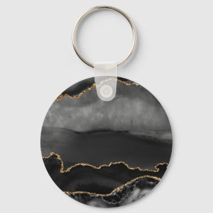 Porte-clés Faux Gris Marbré Agate Parties scintillant dorée