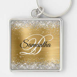 Porte-clés Faux Monogramme Pailleté Argenté Papier D'or