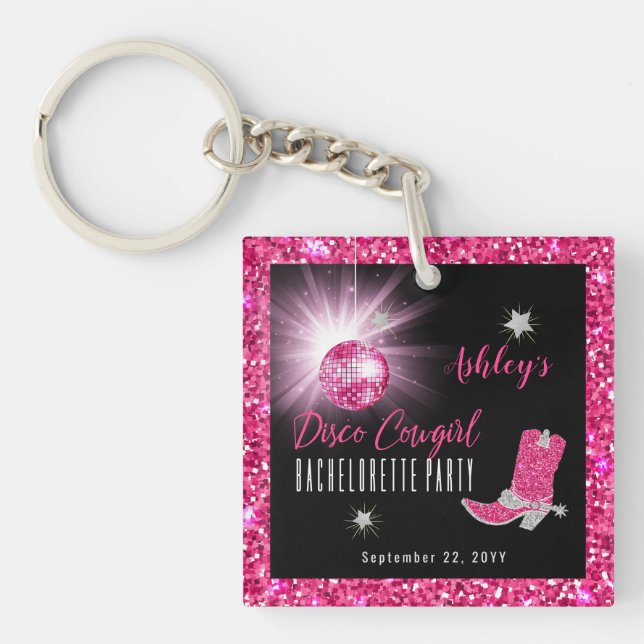 Porte-clés Faux Parties scintillant Disco Rose Cowgirl Bachel (Devant)