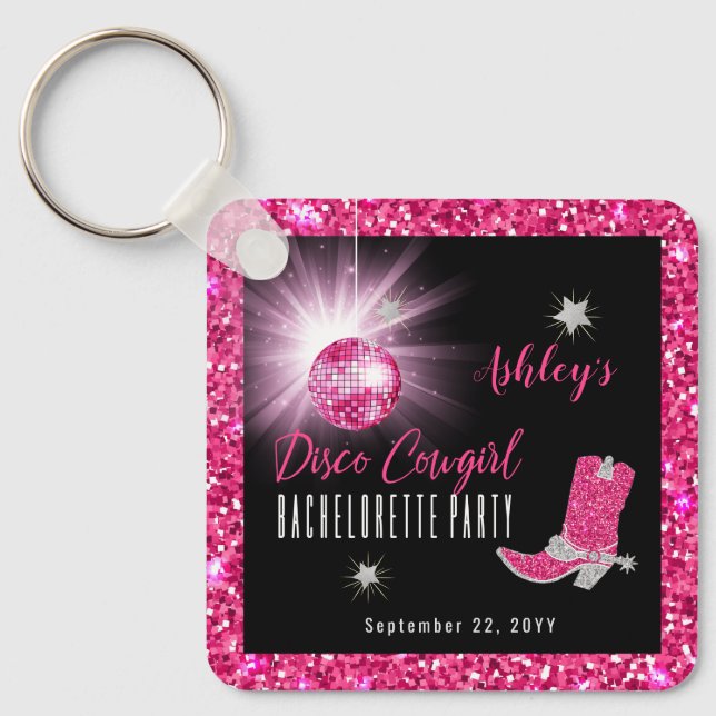 Porte-clés Faux Parties scintillant Disco Rose Cowgirl Bachel (Recto)