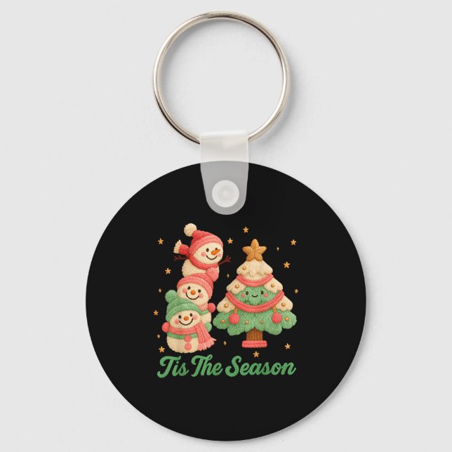 Porte-clés Faux Yarn Crochet Snowman And Christmas Tree  (Recto)