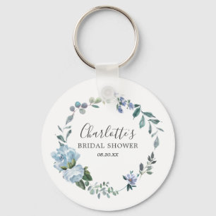 Porte-clés Faveur de mariage avec fleurs bleues poudrées