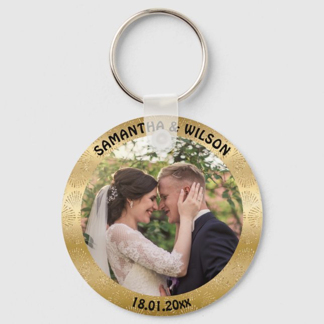 Porte-clés Faveur de mariage personnalisée | Or |Photo (Recto)