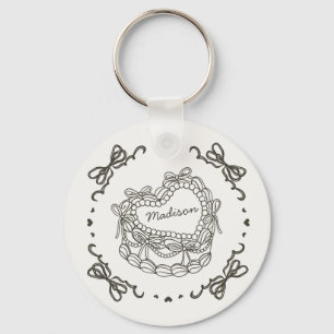 Porte-clés Faveurs de gâteau coquette cœur rétro arc beige