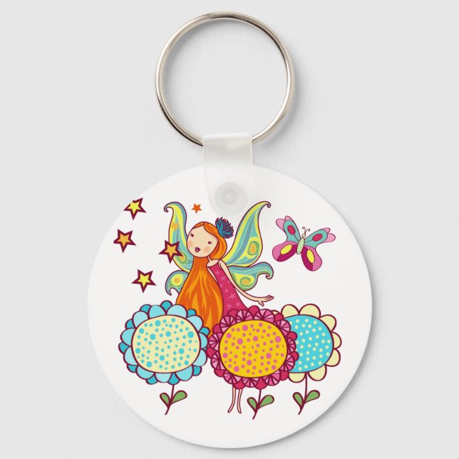 Porte-clés Fée de jardin avec des fleurs (Recto)