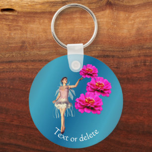 Porte-clés Fée Et Rose Zinnias Fleurs Personnalisées