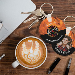 Porte-clés Félicitations Classe Flames de pompiers | Nom