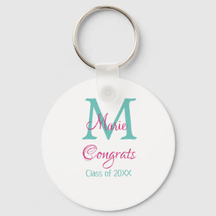Porte-clés Félicitations nom de diplômé monogramme vert rose 