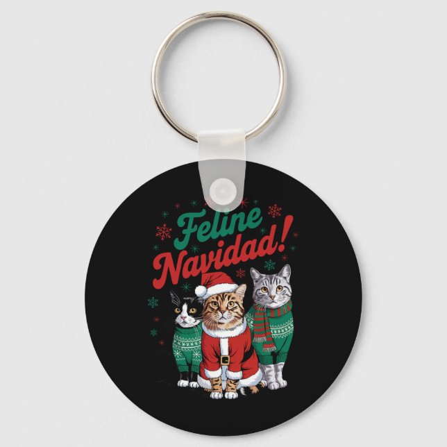 Porte-clés Feline Navidad Funny Cat Christmas Holiday Xmas Sa (Recto)