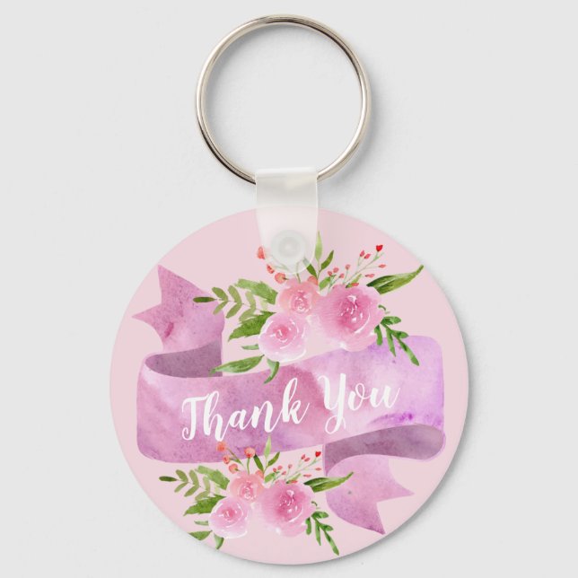 Porte-clés Féminin Chic Fleur Rose Merci (Recto)