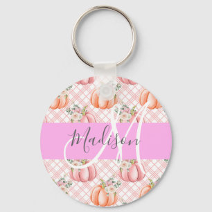 Porte-clés Féminin Chic Fleur Rose Pêche Citrouille Monogramm