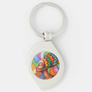 Porte-clés Femme africaine avec cire tissu traditionnel