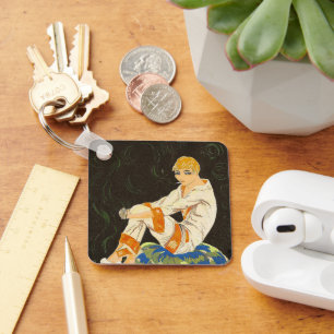 Porte-clés Femme Art déco vintage, Fumer par S. Chompre