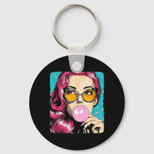 Porte-clés Femme Cool avec Chewing-Gum dans le Style Pop Art