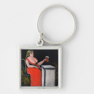 Porte-clés Femme courbée avec une tasse de bière