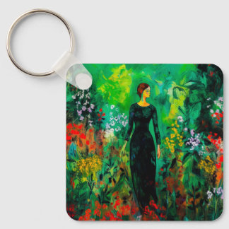 Porte-clés Femme dans la belle prairie verte
