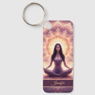 Porte-clés Femme de méditation mandala lumineux Nom personnal