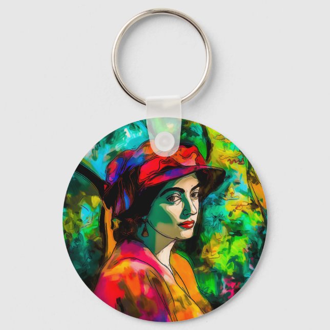 Porte-clés Femme en Casquette rouge (Recto)