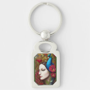 Porte-clés Femme, Peacock, Fleurs rouges et coeur