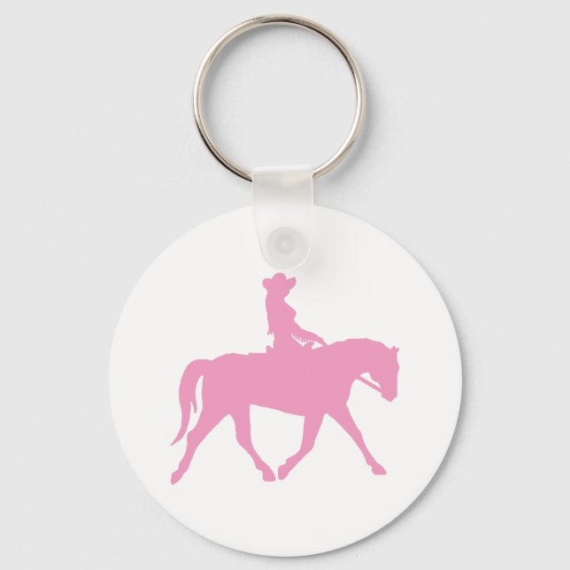Porte-clés Femme qui monte son cheval (rose) (Recto)