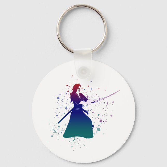 Porte-clés Femme Samurai guerrière avec épée (Recto)
