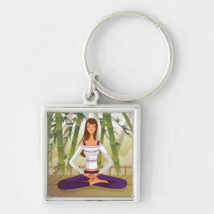Porte-clés Femme s'asseyant en position de lotus, méditant