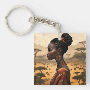Porte-clés Femme Tribale Qui Regarde Son Paysage Africain,