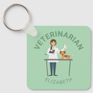 Porte-clés Femme Vétérinaire Avec Animaux & Votre Propre Nom